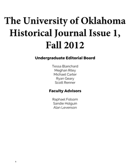 The University of Oklahoma Historical Journal Issue 1, Fall 2012