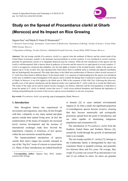 Study on the Spread of Procambarus Clarkii at Gharb (Morocco) and Its Impact on Rice Growing