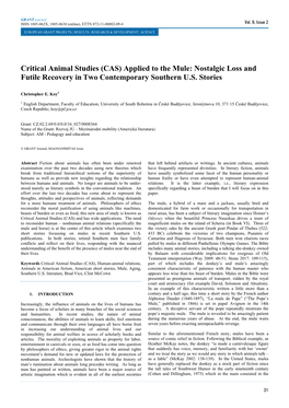 Critical Animal Studies (CAS) Applied to the Mule: Nostalgic Loss and Futile Recovery in Two Contemporary Southern U.S