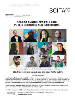 Sci-Arc Announces Fall 2020 Public Lectures and Exhibitions