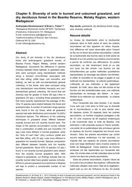 Chapter 9. Diversity of Ants in Burned and Unburned Grassland, and Dry Deciduous Forest in the Beanka Reserve, Melaky Region, Western Madagascar