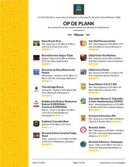 OP DE PLANK Een Overzicht Van Ons Actueel Aanbod Aan Speciale En Lokale Bieren