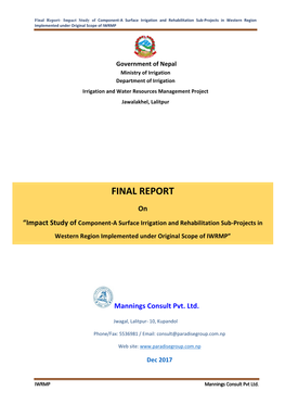 Final Report- Impact Study of Component-A Surface Irrigation and Rehabilitation Sub-Projects in Western Region Implemented Under Original Scope of IWRMP