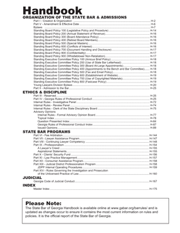 Handbook ORGANIZATION of the STATE BAR & ADMISSIONS Part I - Creation & Organization