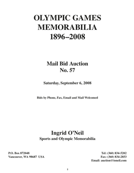 Olympic Games Memorabilia 1896–2008