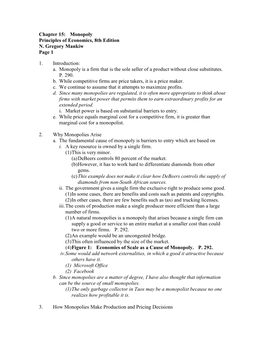 Chapter 15: Monopoly Principles of Economics, 8Th Edition N. Gregory Mankiw Page 1