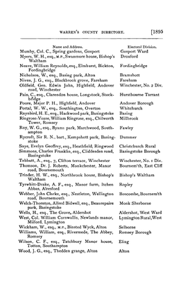 Mumby, Col. C., Spring Gardens, Gosport Myers, W. H., Esq., M.P