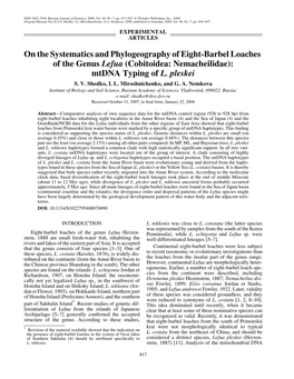 On the Systematics and Phylogeography of Eight-Barbel Loaches of the Genus Lefua (Cobitoidea: Nemacheilidae): Mtdna Typing of L