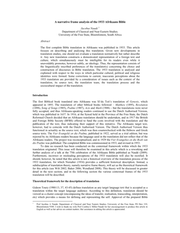 A Narrative Frame Analysis of the 1933 Afrikaans Bible