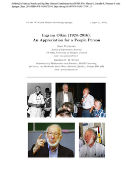 Ingram Olkin (1924–2016): an Appreciation for a People Person