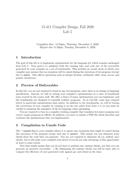 Optimizations for the Language L4, Which Remains Unchanged from Lab 4