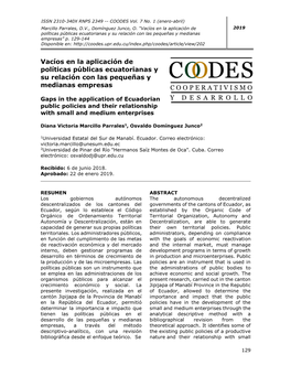 Vacíos En La Aplicación De Políticas Públicas Ecuatorianas Y Su Relación Con Las Pequeñas Y Medianas Empresas