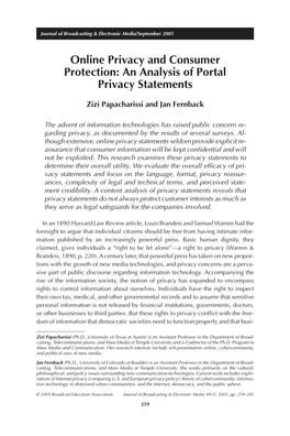Online Privacy and Consumer Protection: an Analysis of Portal Privacy Statements