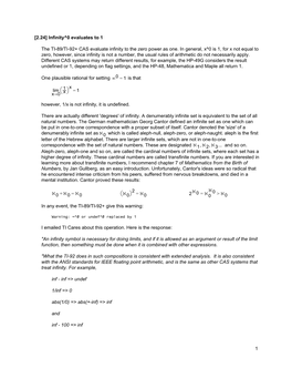 Infinity^0 Evaluates to 1 the TI-89/TI-92+ CAS Evaluate