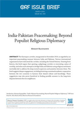 India-Pakistan Peacemaking: Beyond Populist Religious Diplomacy