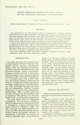 North American Freshwater Snail Genera of the Hydrobiid Subfamily Lithoglyphinae