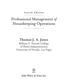 Professional Management of Housekeeping Operations