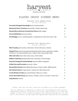 PLATED GROUP DINNER MENU Passed Cold Appetizers Pricing Is Per Piece