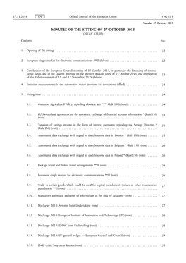 Minutes of the Sitting of 27 October 2015 (2016/C 423/02)