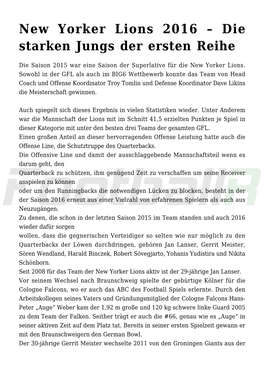 New Yorker Lions 2016 &#8211; Die Starken Jungs Der