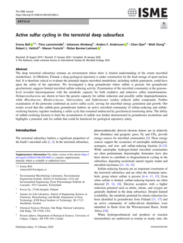 Active Sulfur Cycling in the Terrestrial Deep Subsurface