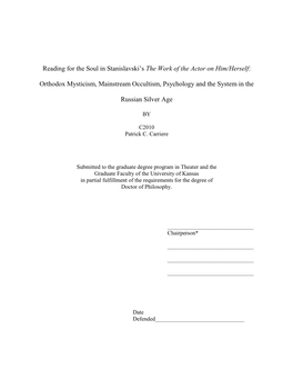 Reading for the Soul in Stanislavski's the Work of the Actor on Him/Herself