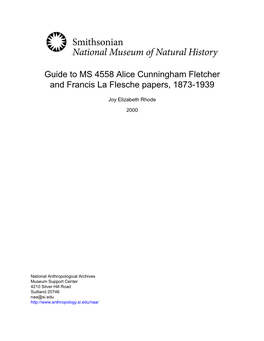 Guide to MS 4558 Alice Cunningham Fletcher and Francis La Flesche Papers, 1873-1939