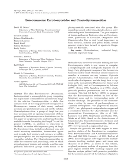 Eurotiomycetes: Eurotiomycetidae and Chaetothyriomycetidae