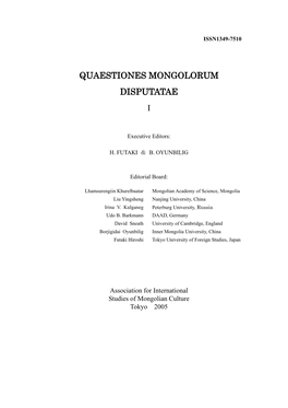 Quaestiones Mongolorum Disputatae I