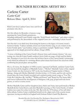 Carlene Carter Carter Girl Release Date: April 8, 2014