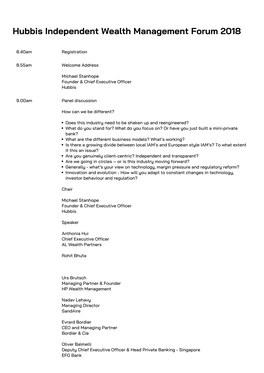 Hubbis Independent Wealth Management Forum 2018