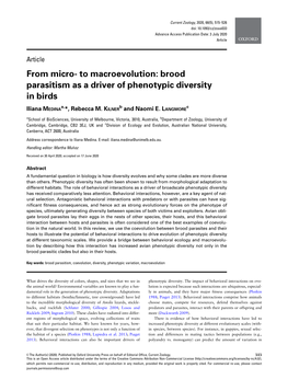 Brood Parasitism As a Driver of Phenotypic Diversity in Birds