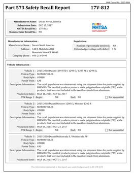 Part 573 Safety Recall Report 17V-812