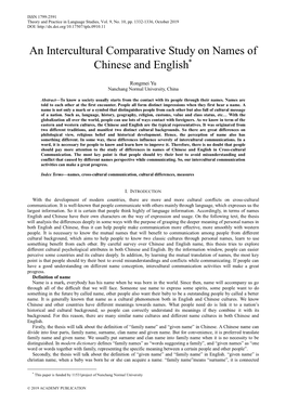 An Intercultural Comparative Study on Names of Chinese and English