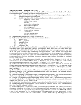 15A NCAC 02B .0306 BROAD RIVER BASIN (A) Classifications Assigned