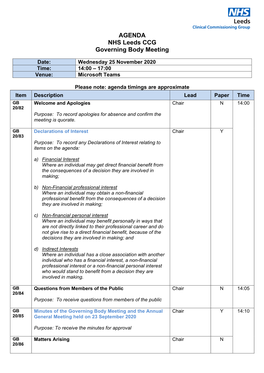 AGENDA NHS Leeds CCG Governing Body Meeting