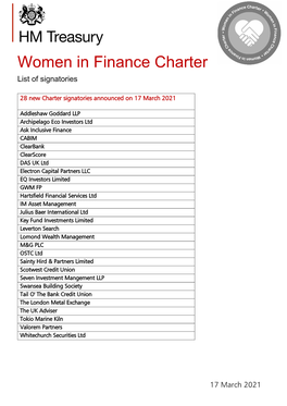 Women in Finance Charter List of Signatories