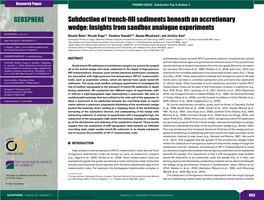 Subduction of Trench-Fill Sediments Beneath an Accretionary Wedge: Insights from Sandbox Analogue Experiments GEOSPHERE, V