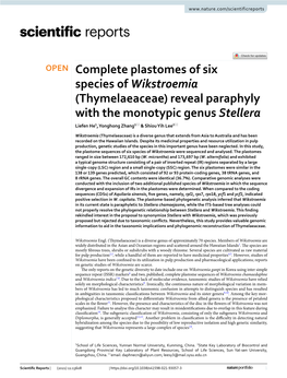 Complete Plastomes of Six Species of Wikstroemia (Thymelaeaceae) Reveal Paraphyly with the Monotypic Genus Stellera Liefen He1, Yonghong Zhang1* & Shiou Yih Lee2*
