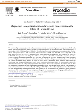 Magnesium Isotope Fractionation During Arid Pedogenesis on the Island of Hawaii (USA)