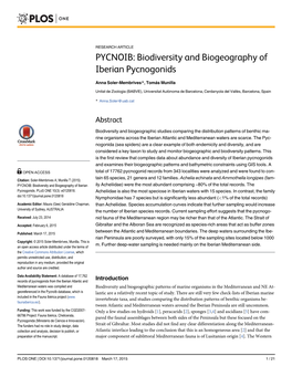 Biodiversity and Biogeography of Iberian Pycnogonids