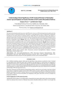 Understanding Clinical Significance of GPI Anchored Proteins In