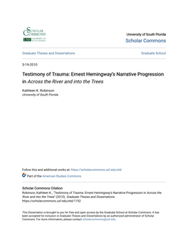 Testimony of Trauma: Ernest Hemingway's Narrative Progression In