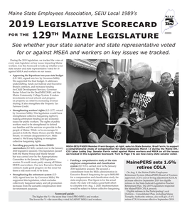 2019 Legislative Scorecard for the 129Th Maine Legislature