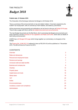 TAX FACULTY Budget 2018