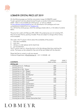 Lobmeyr Crystal Price List 2019