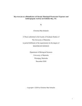 Mya Truncata As a Bioindicator of Chronic Municipal Wastewater Exposure and Anthropogenic Activity in Frobisher Bay, NU