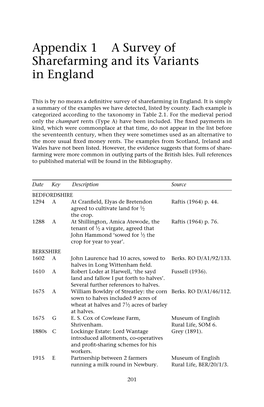 Appendix 1 a Survey of Sharefarming and Its Variants in England