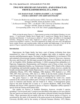 Two New Species of Papaver L. (Papaveraceae) from Kashmir Himalaya, India