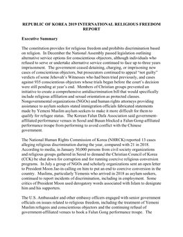 Korea, Rep 2019 International Religious Freedom Report